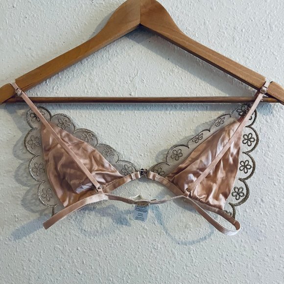 For Love & Lemons Skivvies Embroidered Pink Beige Bra Women's Size Medium - Picture 4 of 5